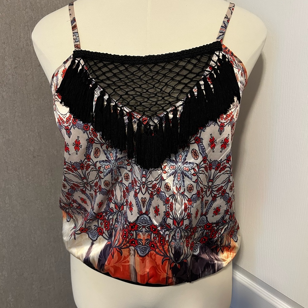 Chic Multicolor Camisole with Black Fringe